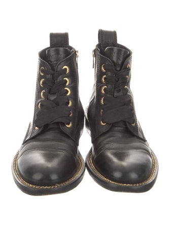 Zadig & Voltaire Leather Chain-Link Accents Combat Boots