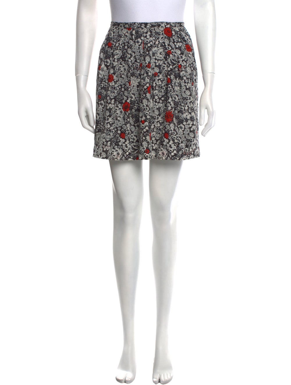 Zadig & Voltaire Silk Skirt Black Floral Print Pleated Accents