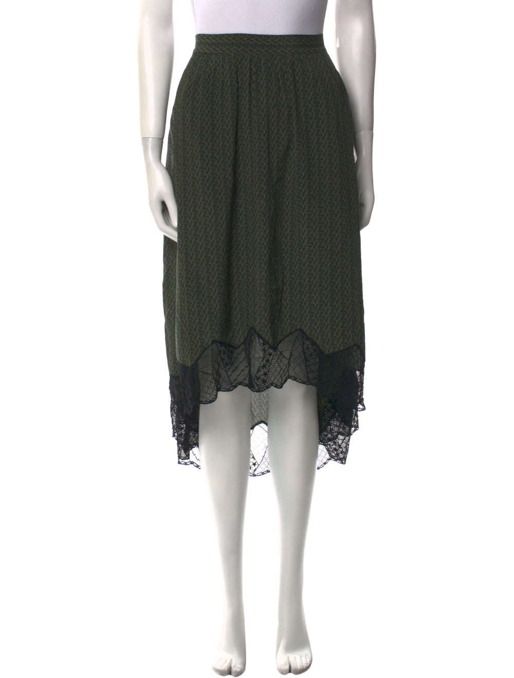 Zadig & Voltaire Skirt Green Lace Trim Embellishment Slit Pockets Elasticized Waist