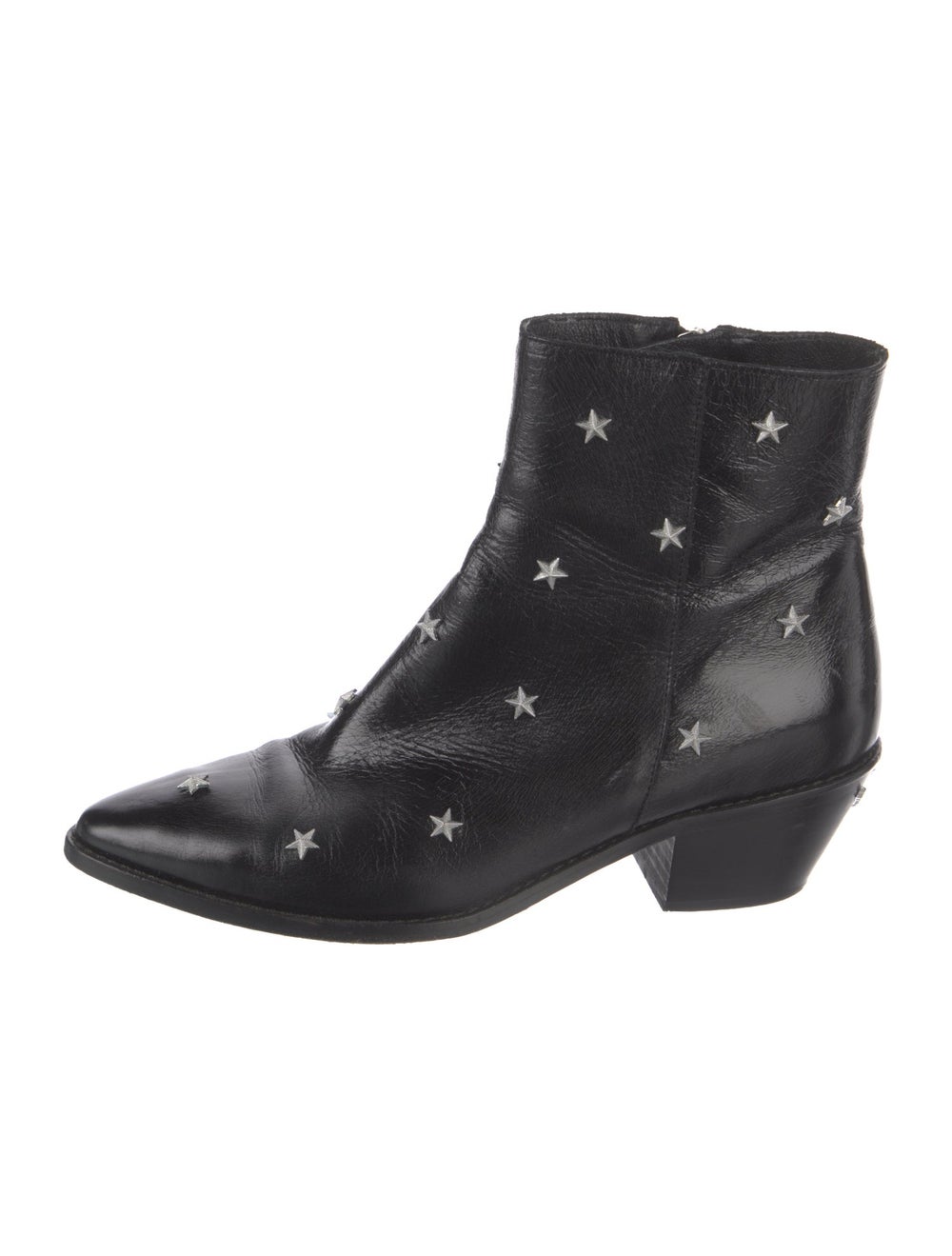 Zadig & Voltaire Leather Ankle Combat Boots Black Semi-Pointed Toes with Studded Accents