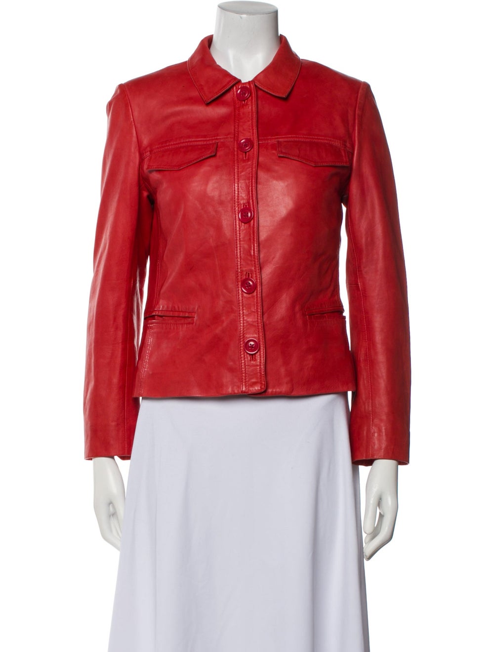 Zadig & Voltaire Leather Biker Jacket Orange Pointed Collar Slit Pockets &