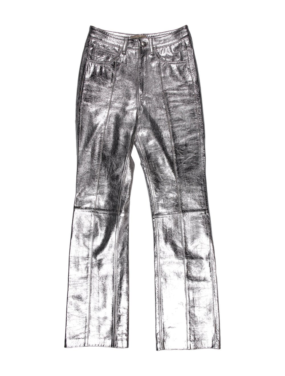 Zadig & Voltaire Leather Wide Leg Pants Metallic & Silver High-Rise Slit Pockets