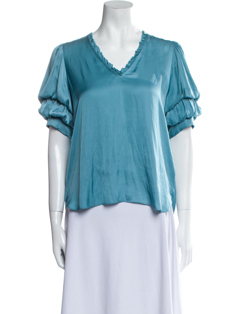 Zadig & Voltaire Blouse Blue Short Sleeve with V-Neck