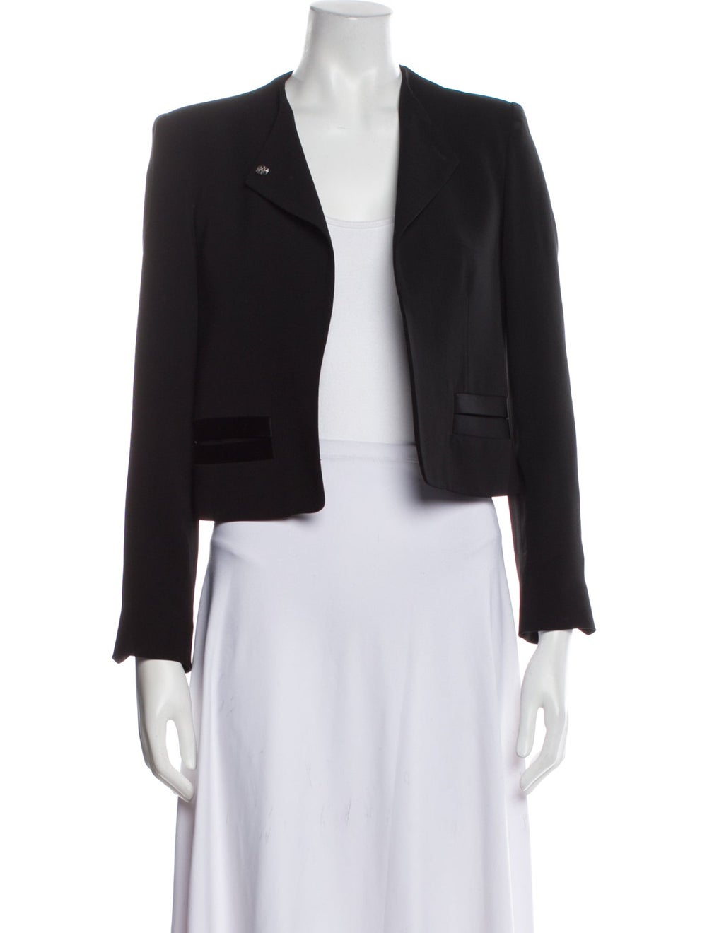 Zadig & Voltaire Evening Jacket Black Crystal Embellishments & Collarless Slit Pockets & Open Front