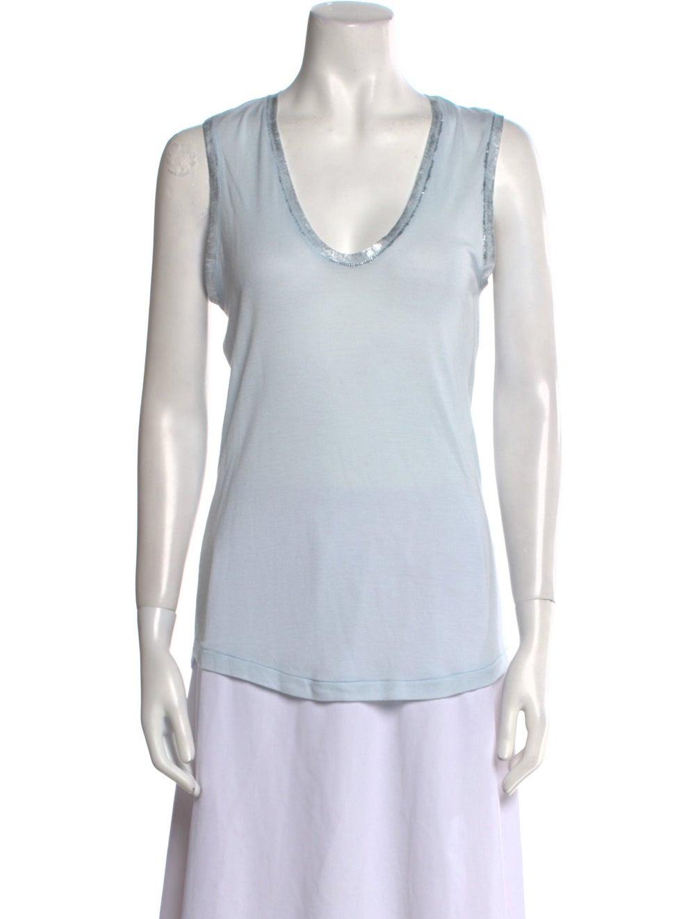 Zadig & Voltaire Tank Top Blue & Metallic Studded Accents V-Neck