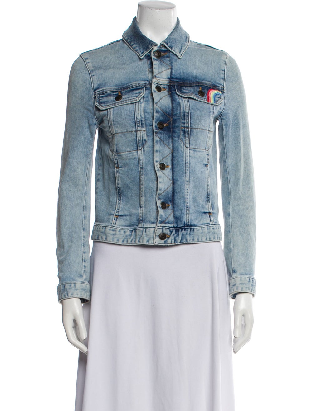 Zadig & Voltaire Denim Jacket Blue Embroidered Accent & Pointed Collar Slit Pockets &