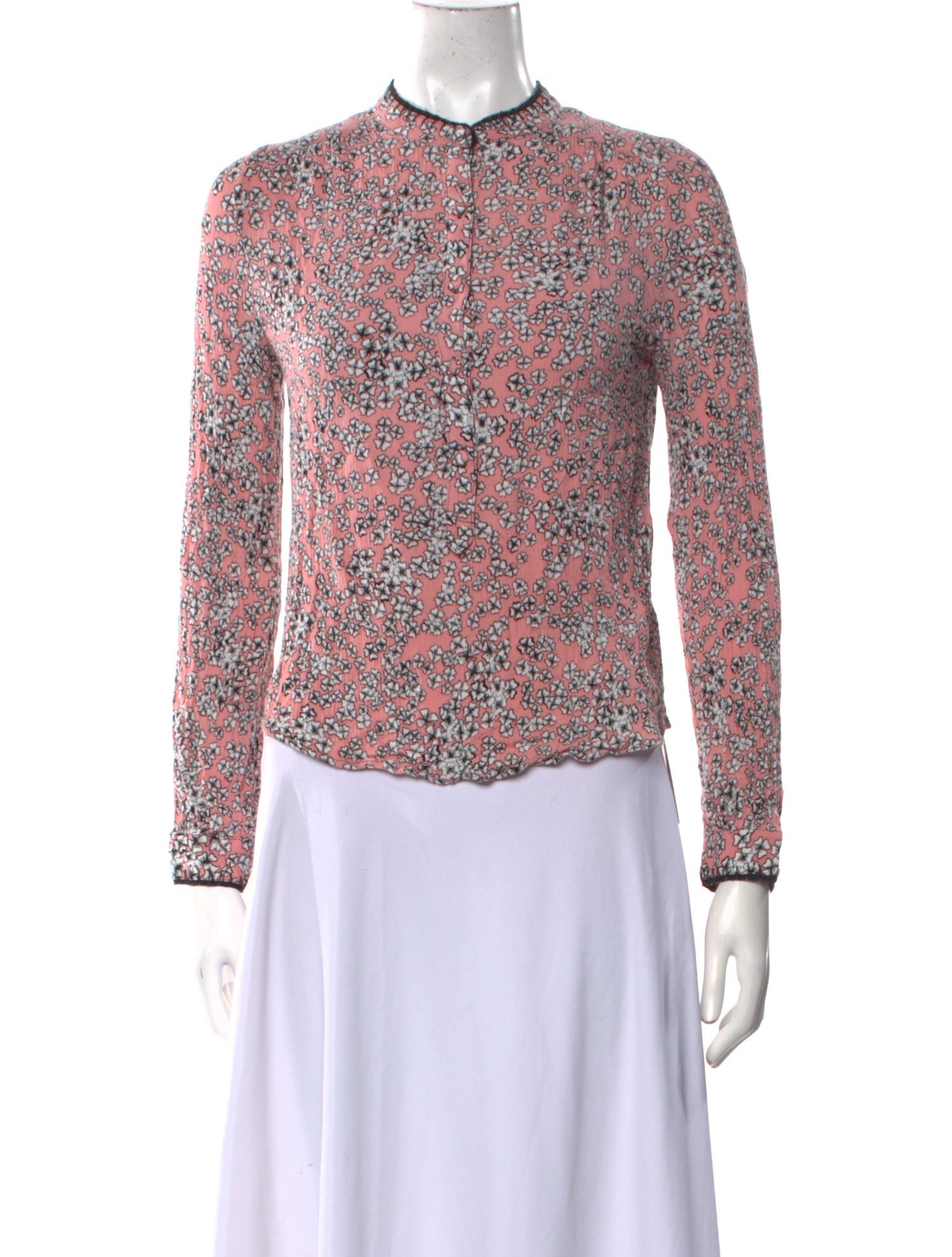 Zadig & Voltaire Floral Print Mock Neck Button-Up Top