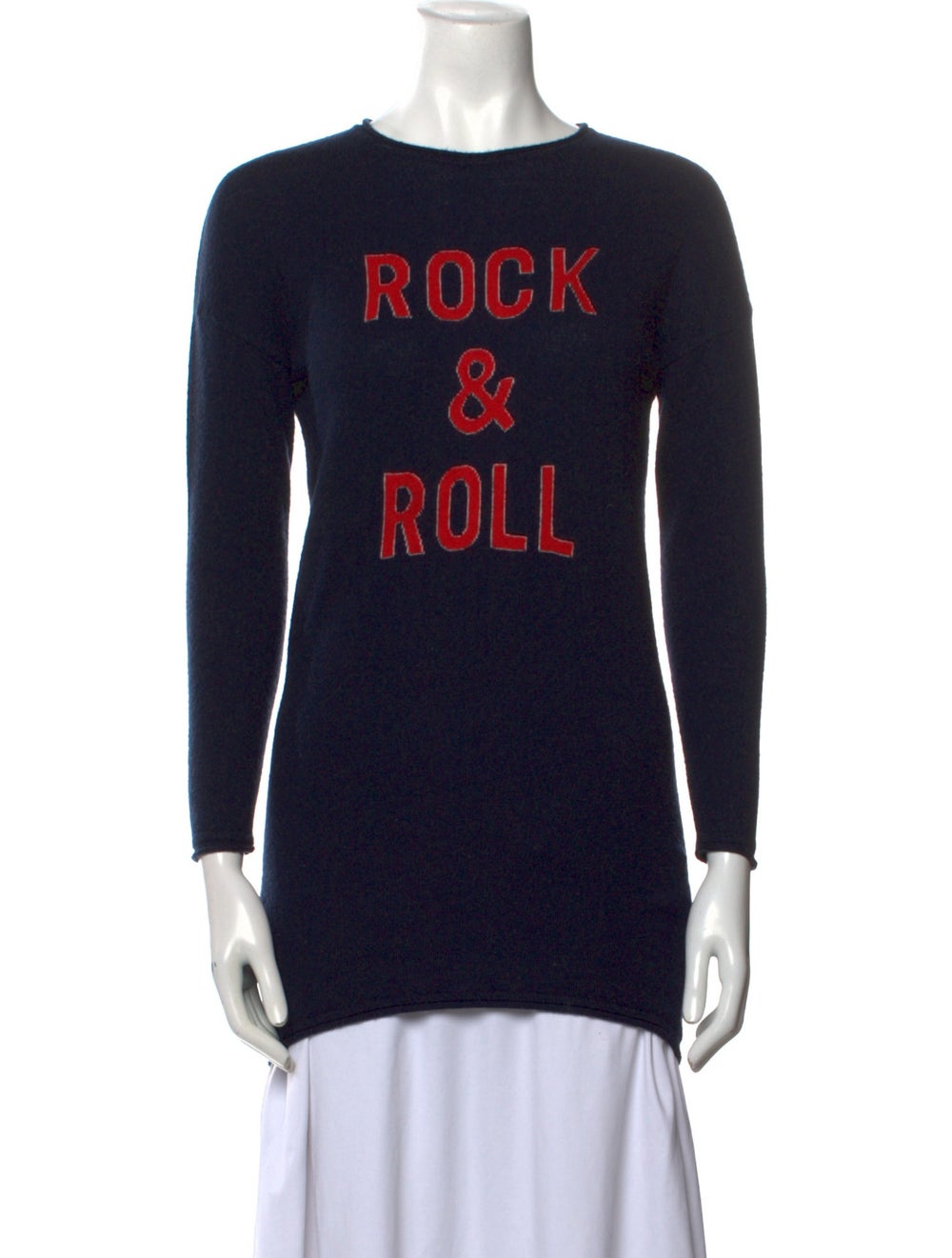 Zadig & Voltaire Wool Pullover Black Graphic Print Embroidered Accent Long Sleeve