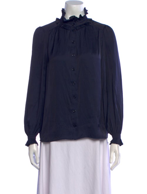 Zadig & Voltaire Mock Neck Long Sleeve Button-Up Top