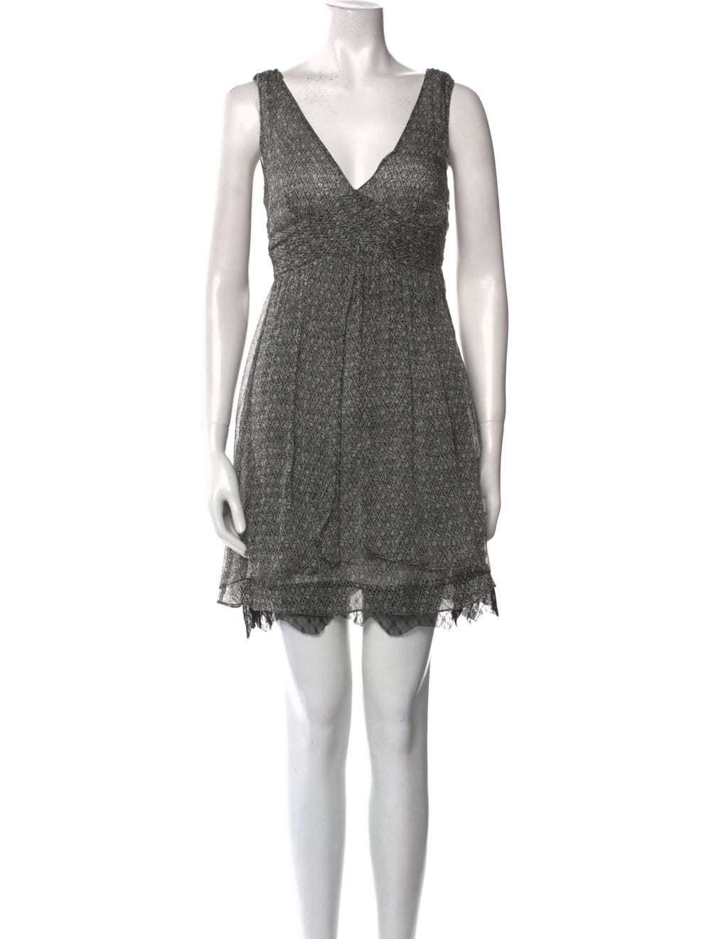 Zadig & Voltaire Silk A-Line Dress Black Lace Trim Embellishment Sleeveless with V-Neck Concealed