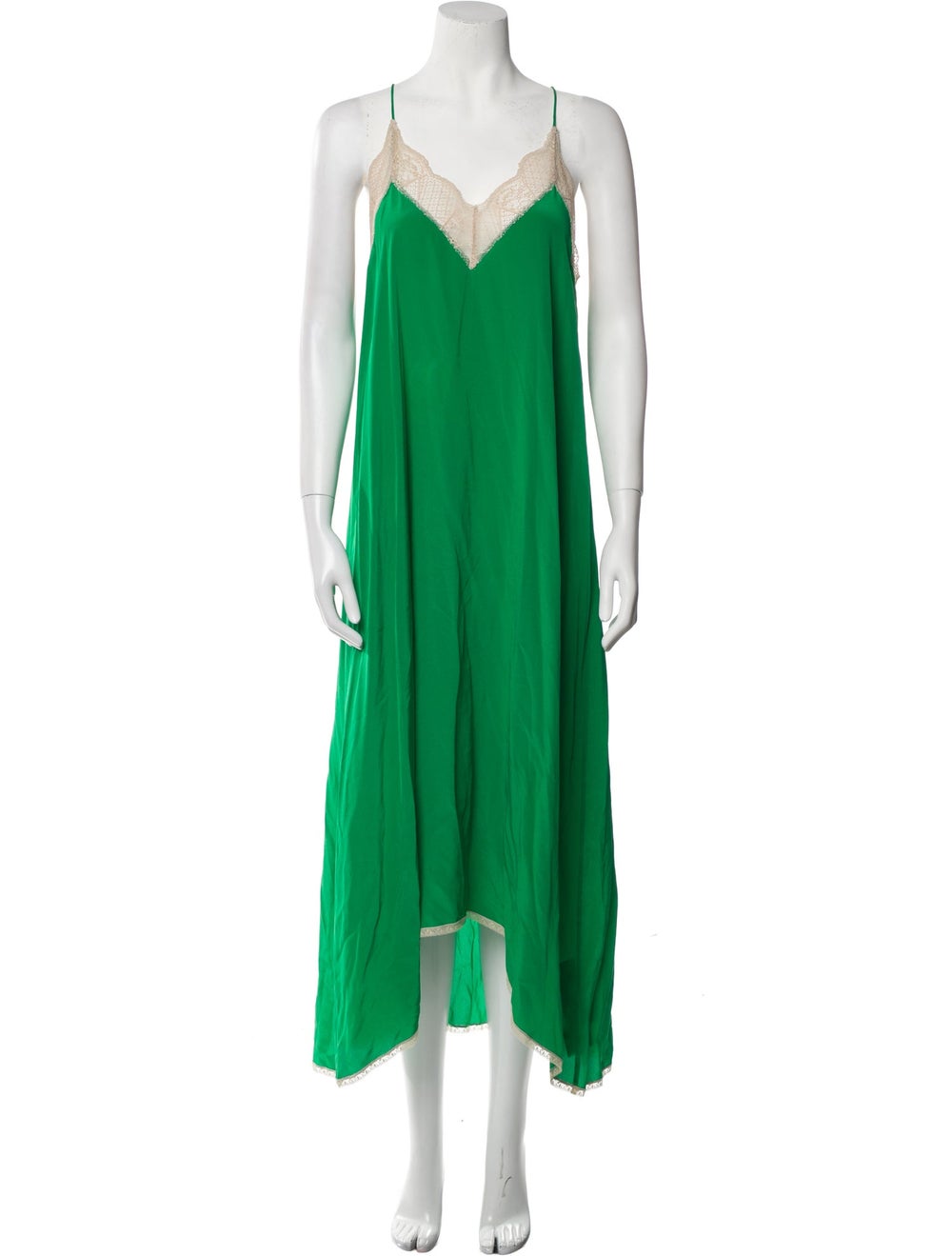 Zadig & Voltaire Silk Slip Dress Green Sleeveless with V-Neck