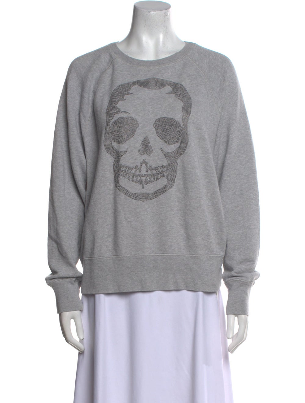 Zadig & Voltaire Sweatshirt Grey Graphic Print Crystal Embellishments Long Sleeve