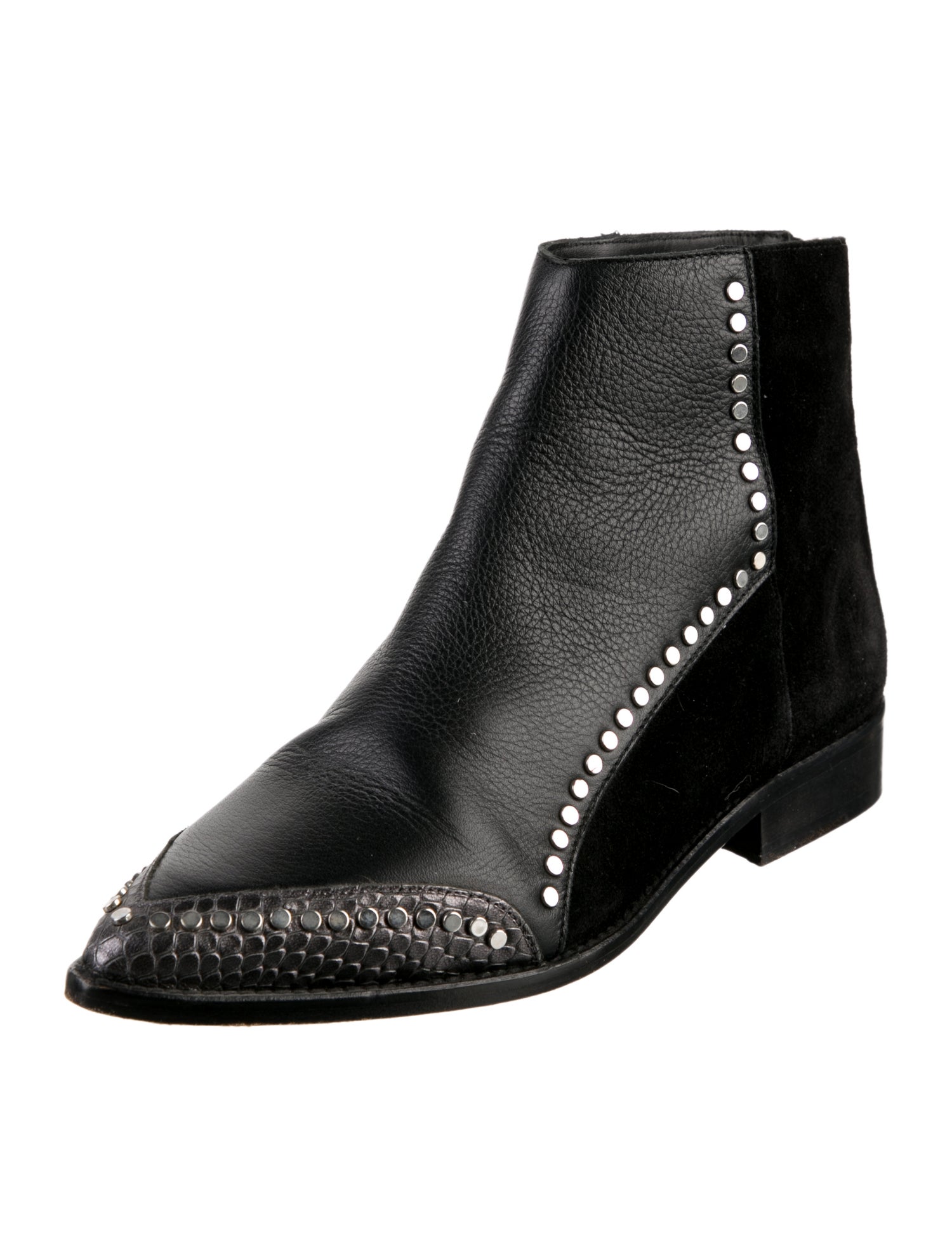 Zadig & Voltaire Patent Leather Studded Accents Chelsea Boots