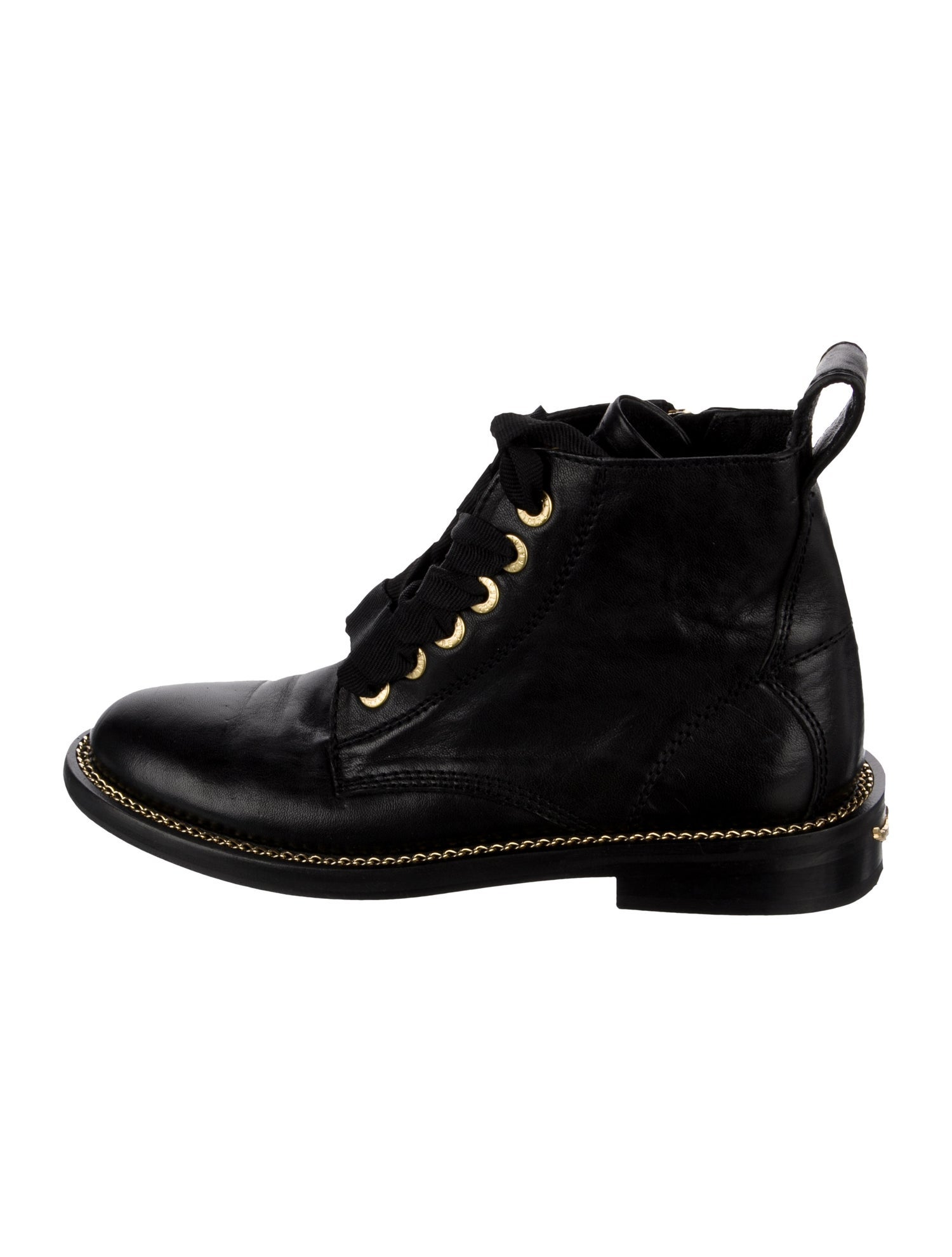 Zadig & Voltaire Leather Chain-Link Accents Combat Boots