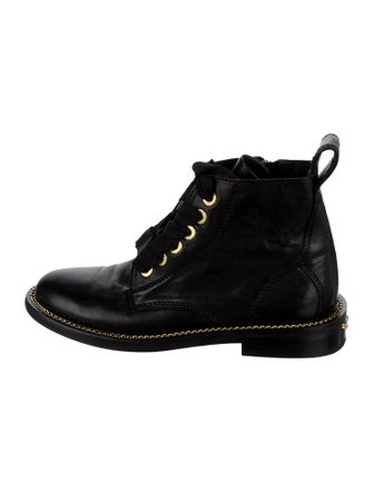 Zadig & Voltaire Leather Chain-Link Accents Combat Boots