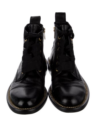 Zadig & Voltaire Leather Chain-Link Accents Combat Boots