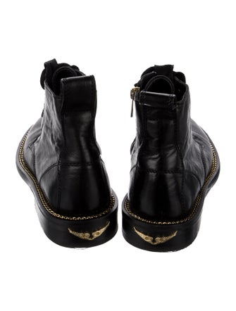 Zadig & Voltaire Leather Chain-Link Accents Combat Boots