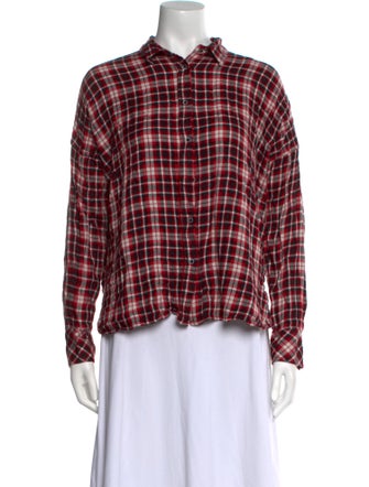 Zadig & Voltaire Plaid Print Mock Neck Button-Up Top