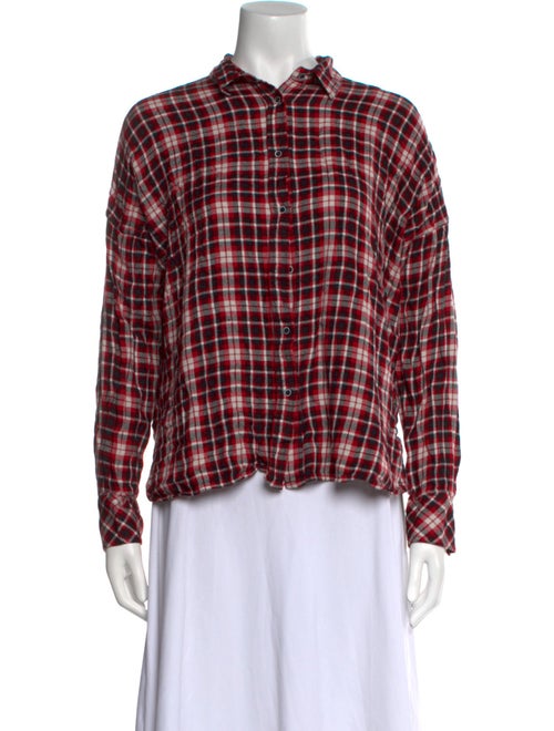 Zadig & Voltaire Plaid Print Mock Neck Button-Up Top
