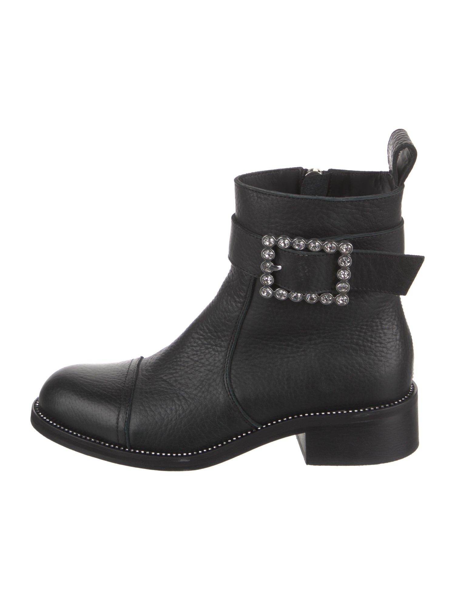 Zadig & Voltaire Leather Crystal Embellishments Moto Boots