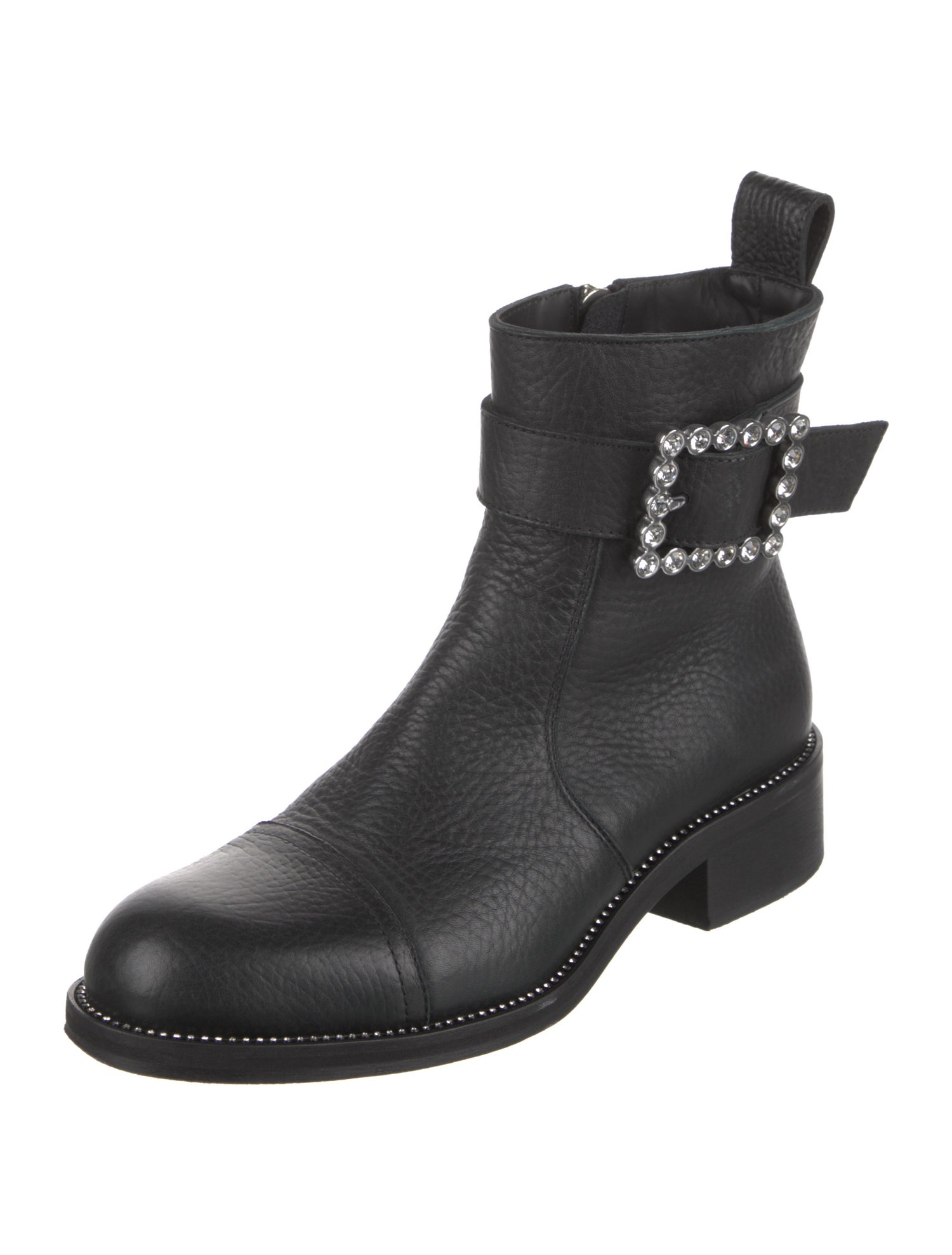 Zadig & Voltaire Leather Crystal Embellishments Moto Boots