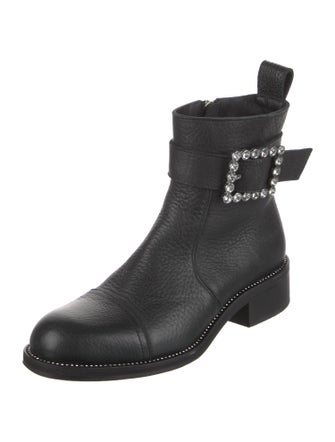 Zadig & Voltaire Leather Crystal Embellishments Moto Boots