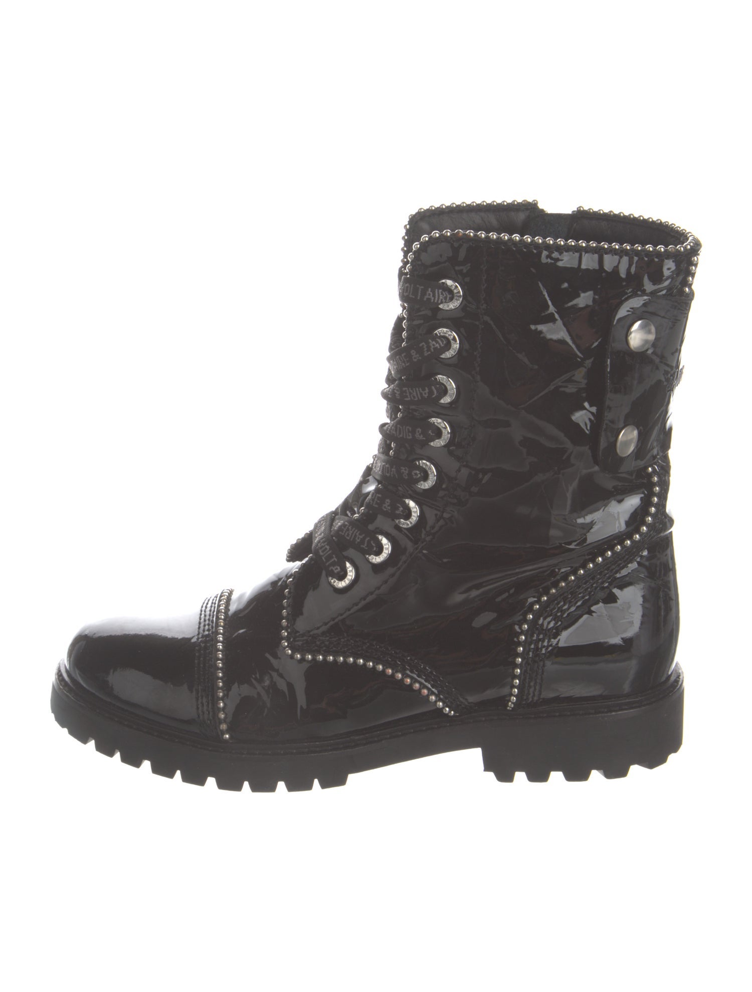 Zadig & Voltaire Patent Leather Studded Accents Combat Boots