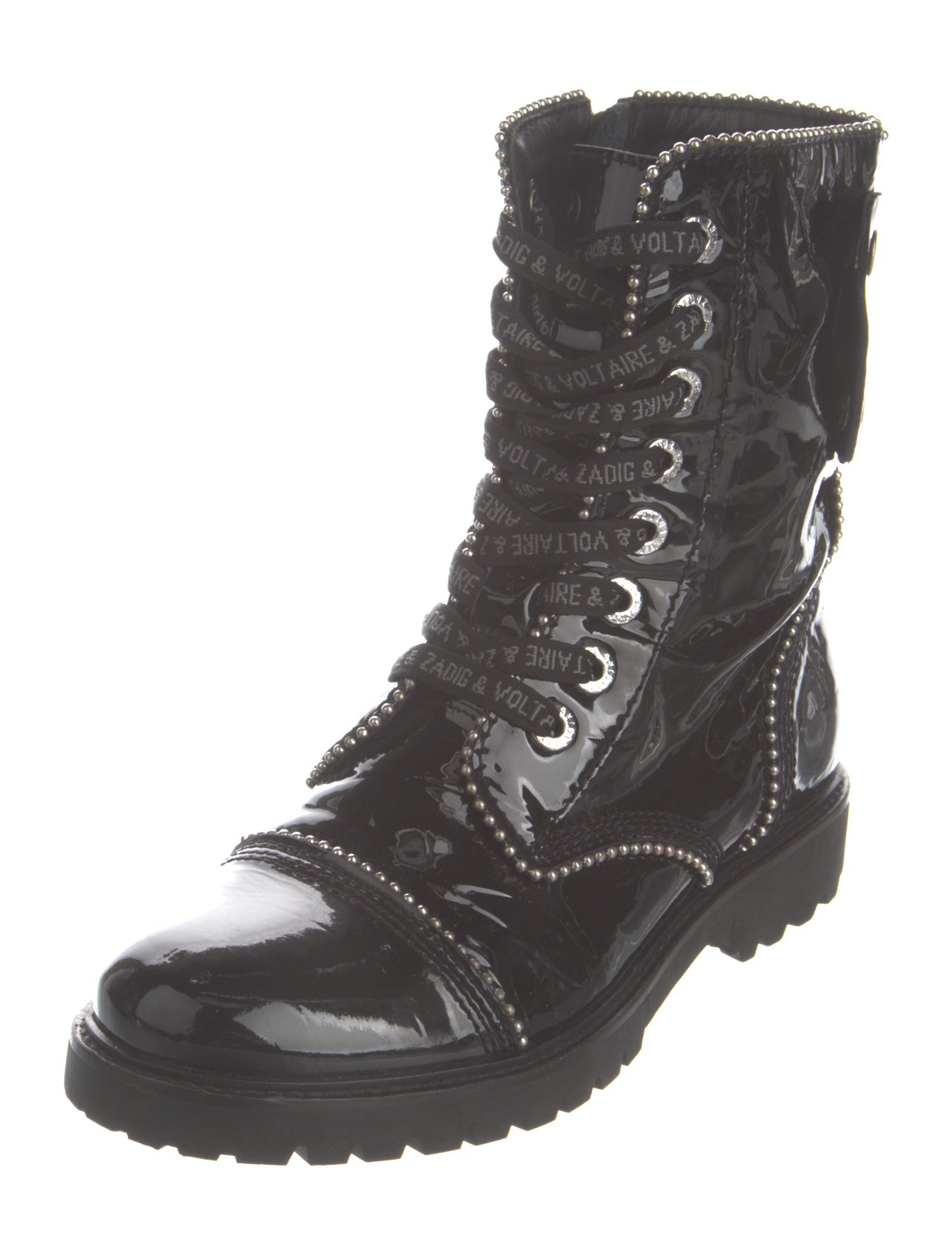 Zadig & Voltaire Patent Leather Studded Accents Combat Boots