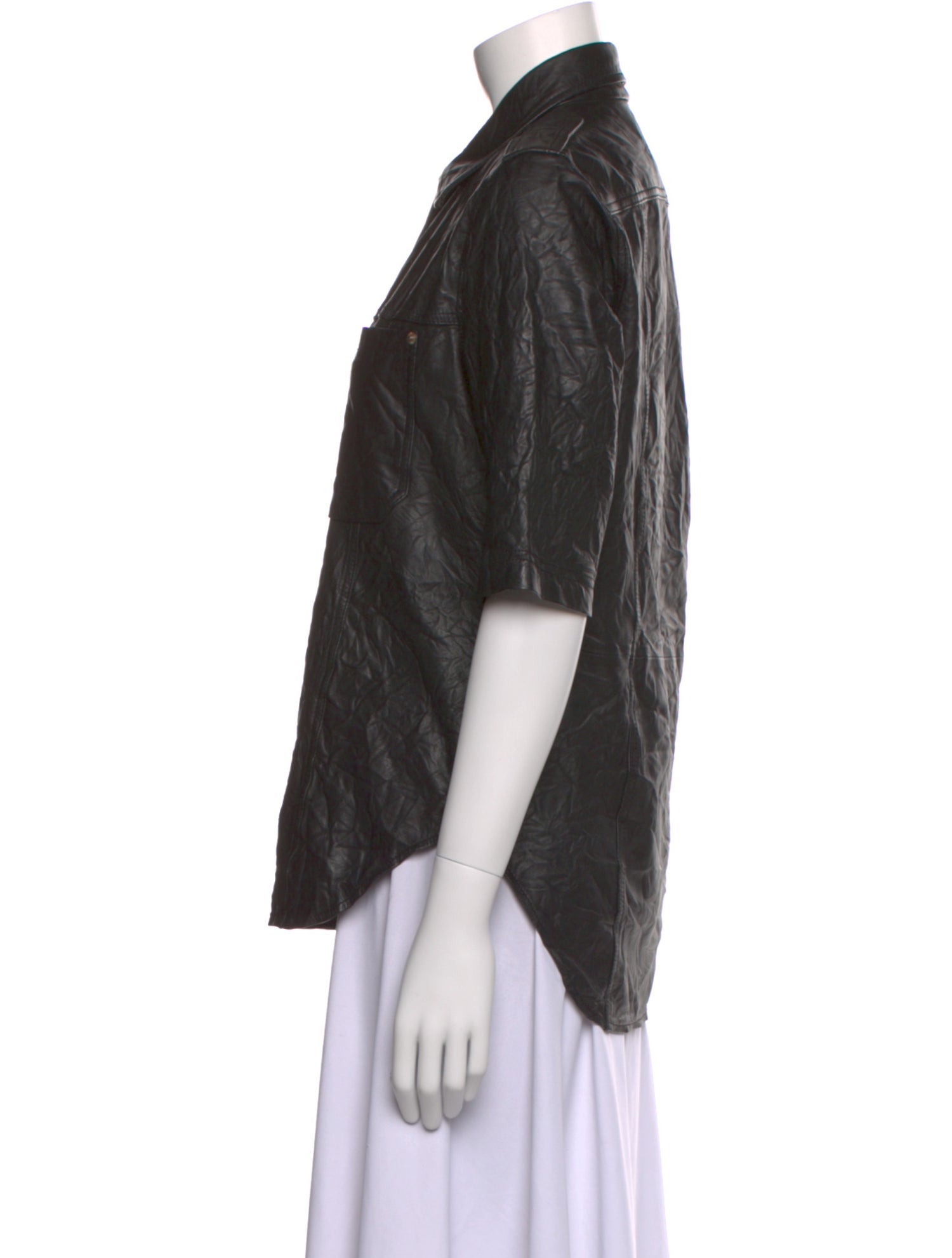 Zadig & Voltaire Lamb Leather Short Sleeve Button-Up Top