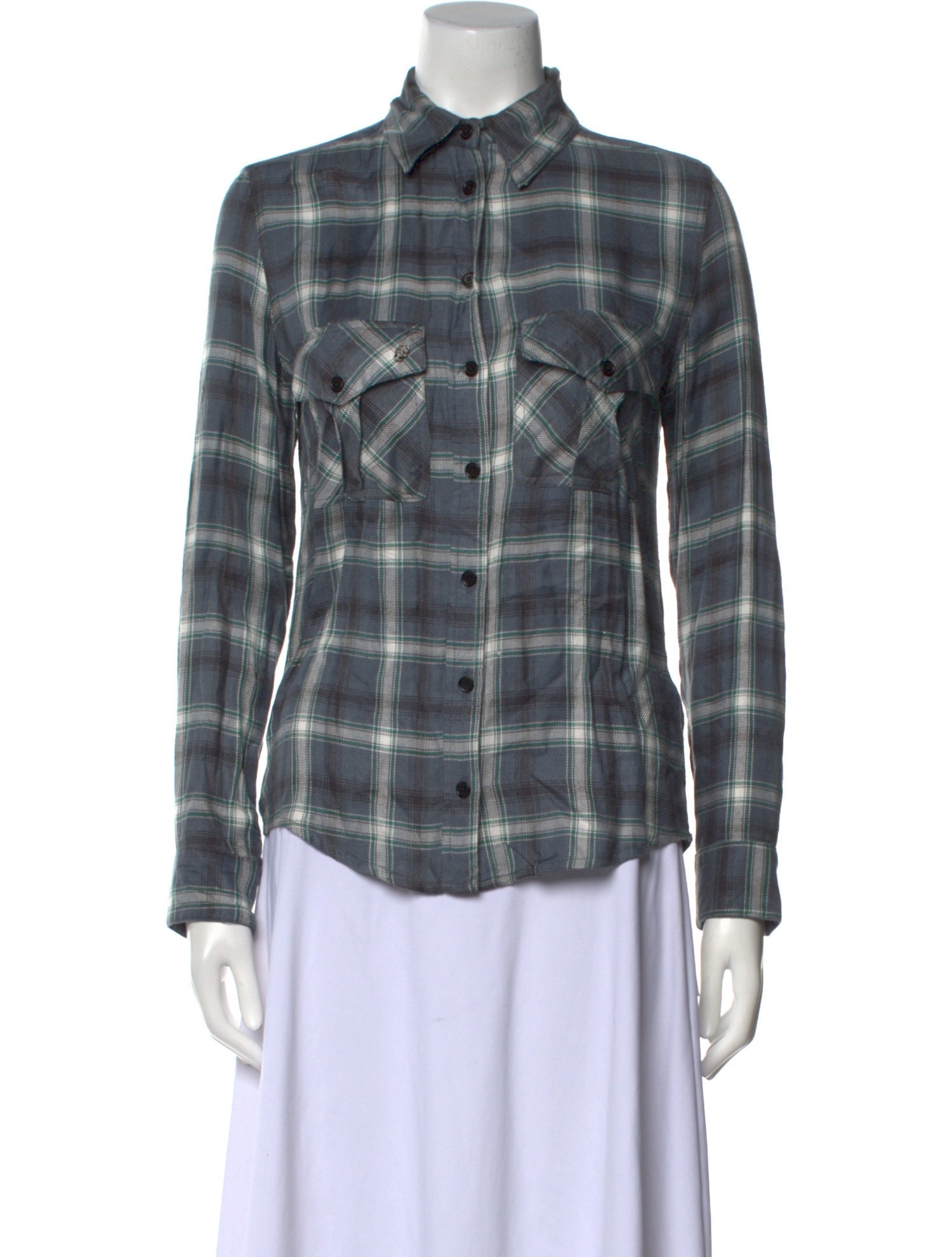 Zadig & Voltaire Plaid Print Long Sleeve Button-Up Top w/ Tags