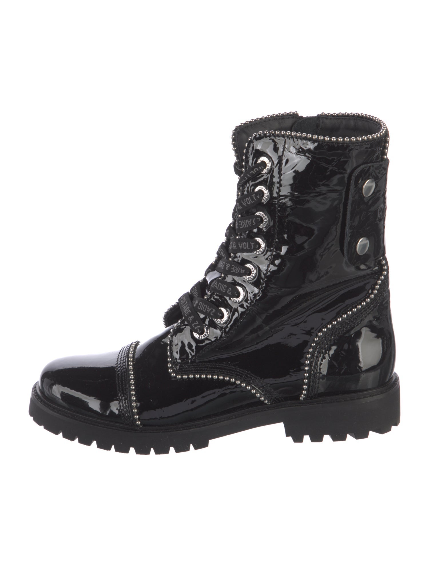 Zadig & Voltaire Patent Leather Studded Accents Combat Boots