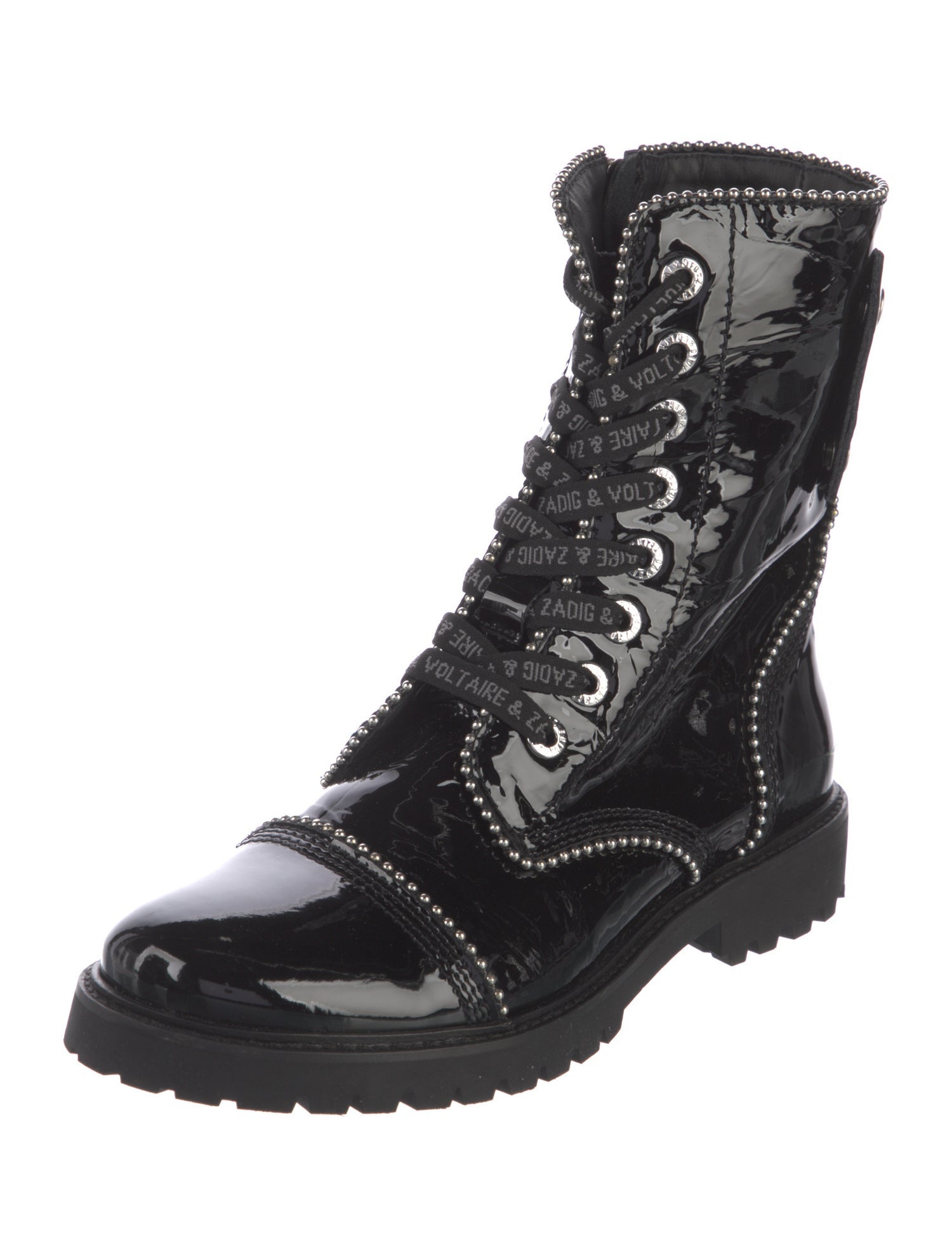 Zadig & Voltaire Patent Leather Studded Accents Combat Boots