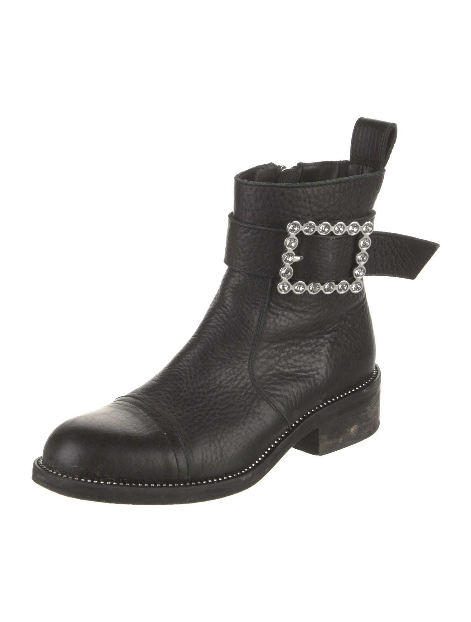 Zadig & Voltaire Leather Crystal Embellishments Moto Boots