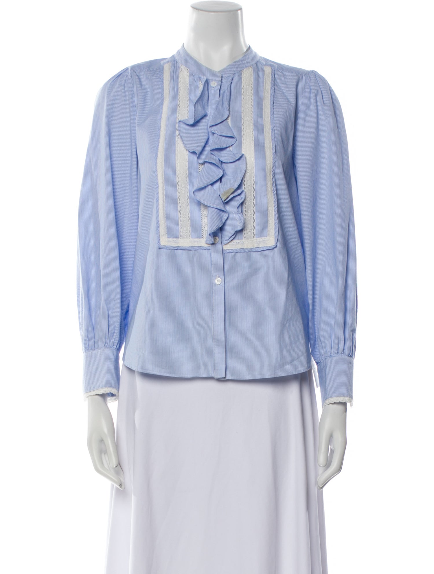 Zadig & Voltaire Striped Mock Neck Button-Up Top