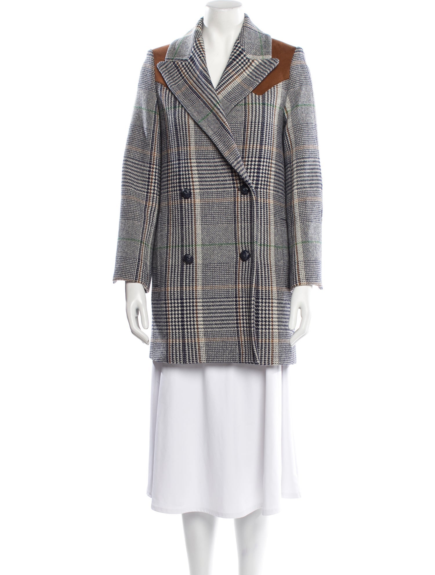 Zadig & Voltaire Wool Plaid Print Peacoat