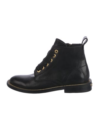 Zadig & Voltaire Leather Chain-Link Accents Combat Boots
