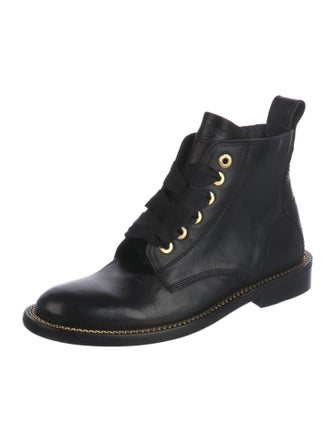 Zadig & Voltaire Leather Chain-Link Accents Combat Boots