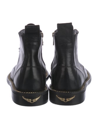 Zadig & Voltaire Leather Chain-Link Accents Combat Boots