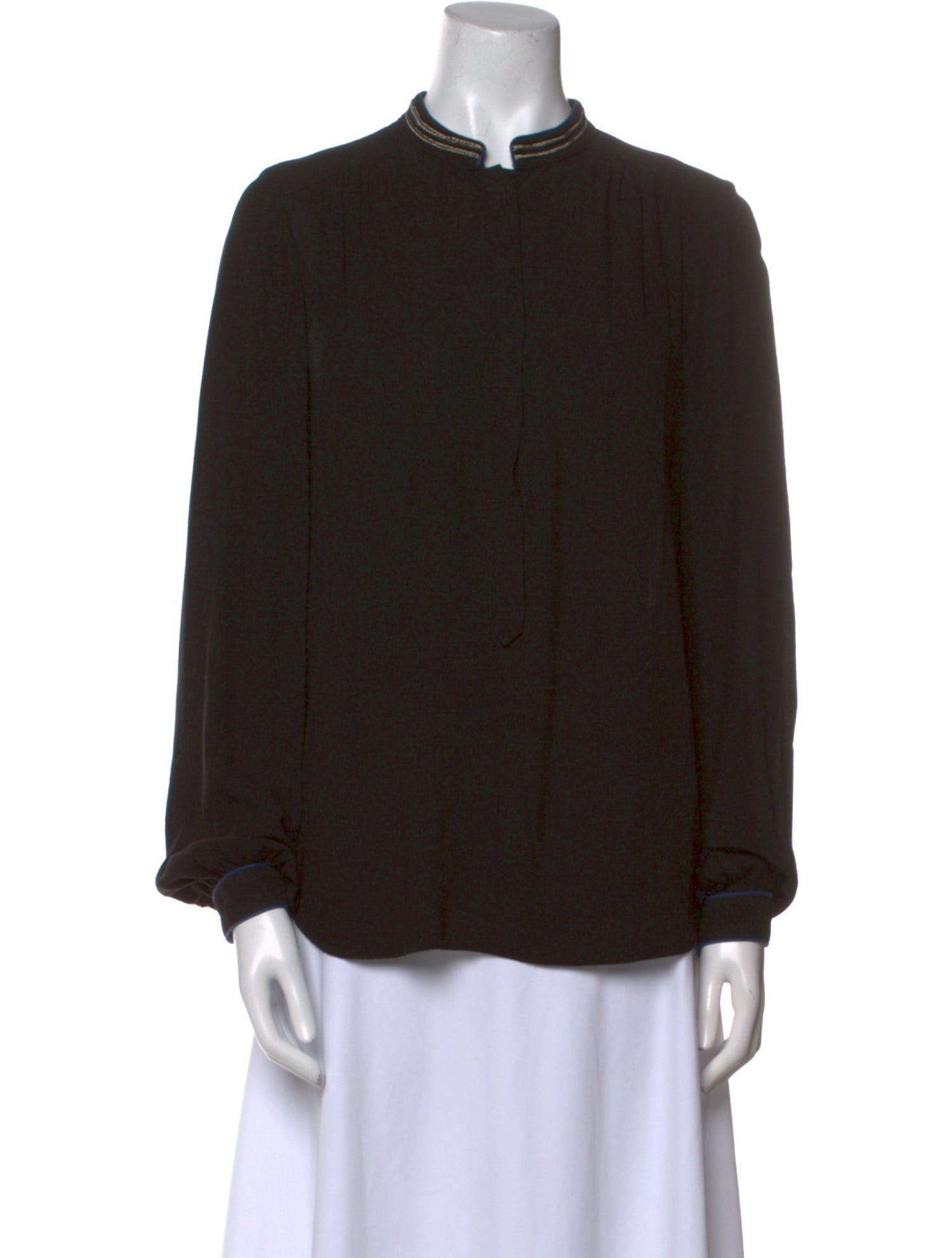 Zadig & Voltaire Mock Neck Long Sleeve Button-Up Top