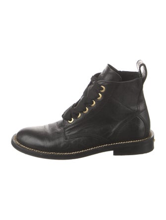 Zadig & Voltaire Leather Chain-Link Accents Combat Boots