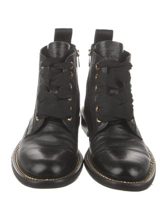 Zadig & Voltaire Leather Chain-Link Accents Combat Boots