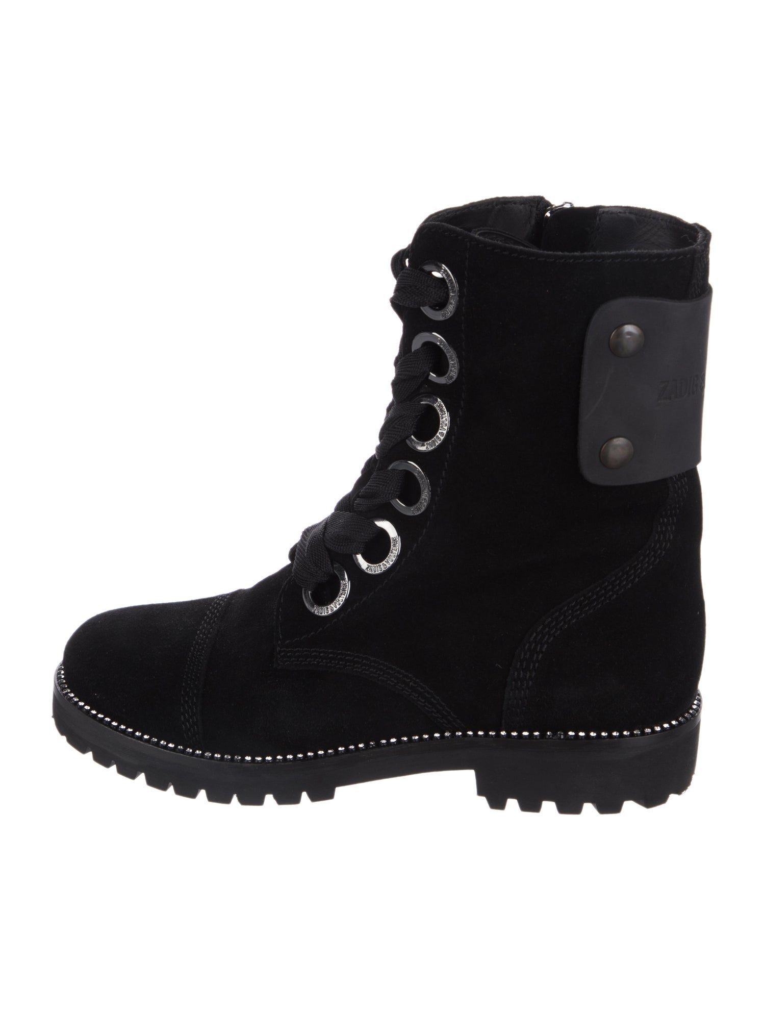 Zadig & Voltaire Suede Crystal Embellishments Combat Boots