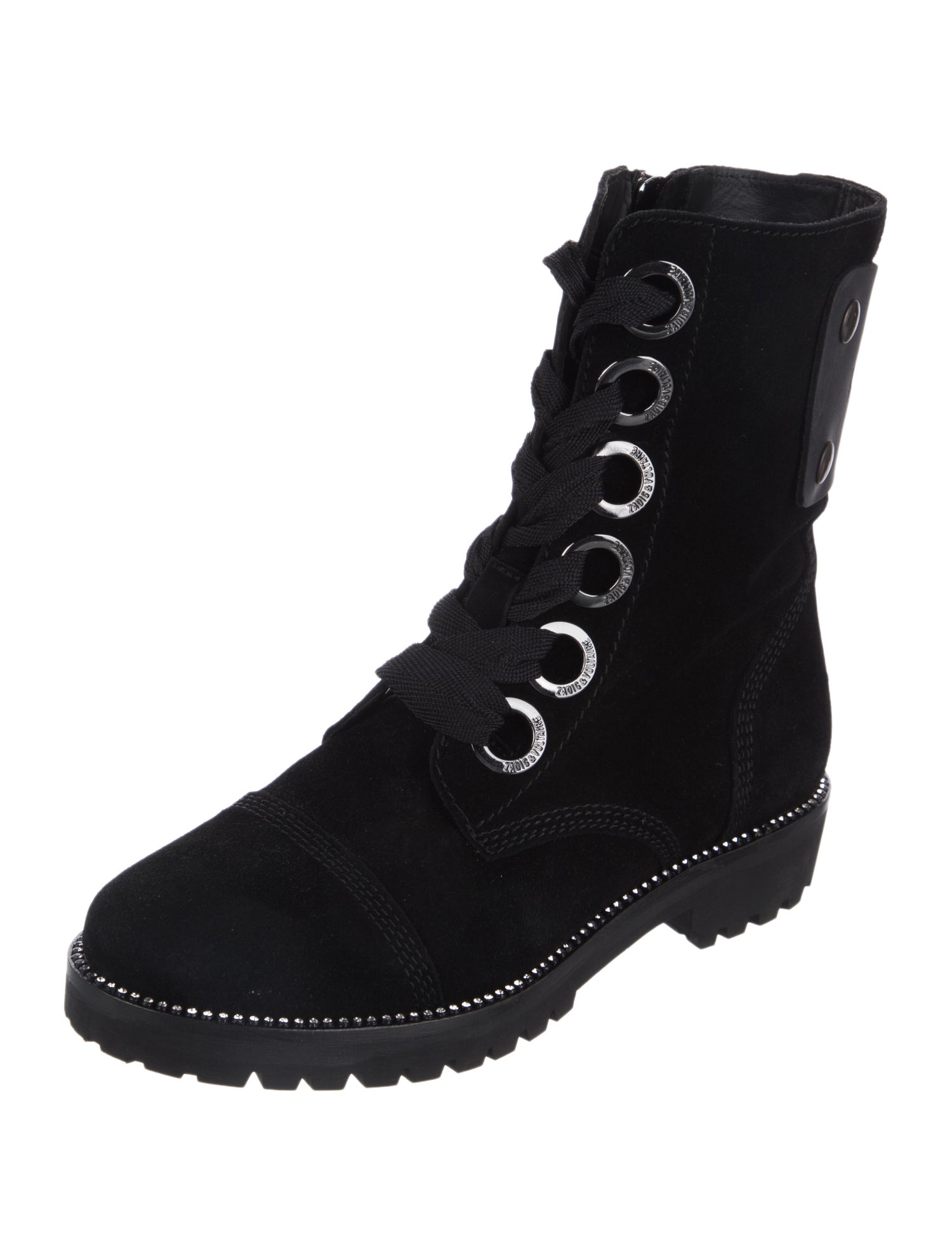 Zadig & Voltaire Suede Crystal Embellishments Combat Boots
