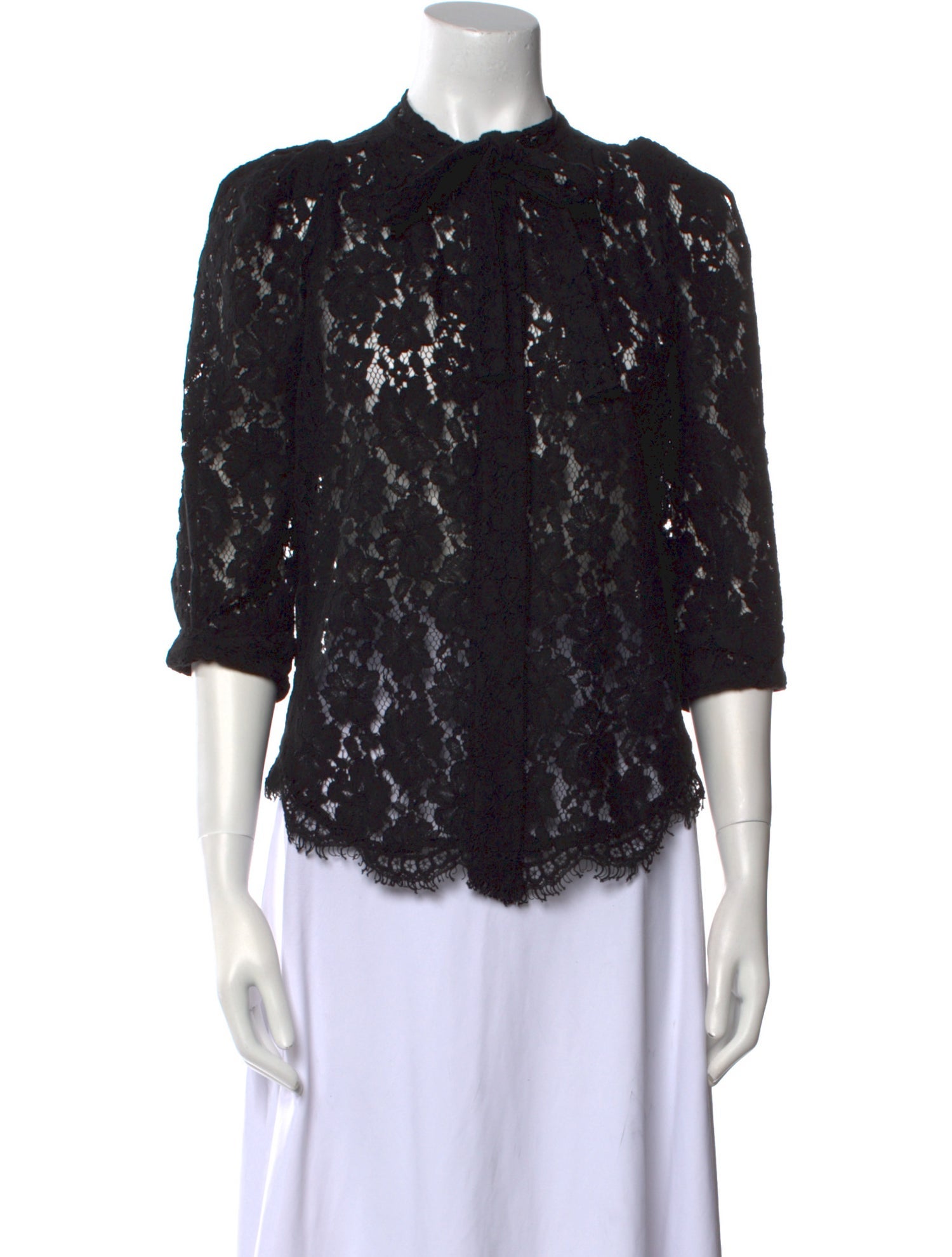 Zadig & Voltaire Lace Pattern Mock Neck Button-Up Top