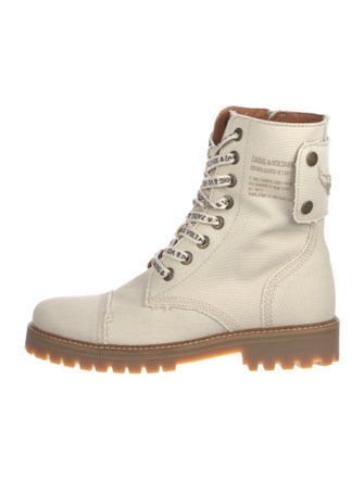 Zadig & Voltaire Canvas Colorblock Pattern Combat Boots