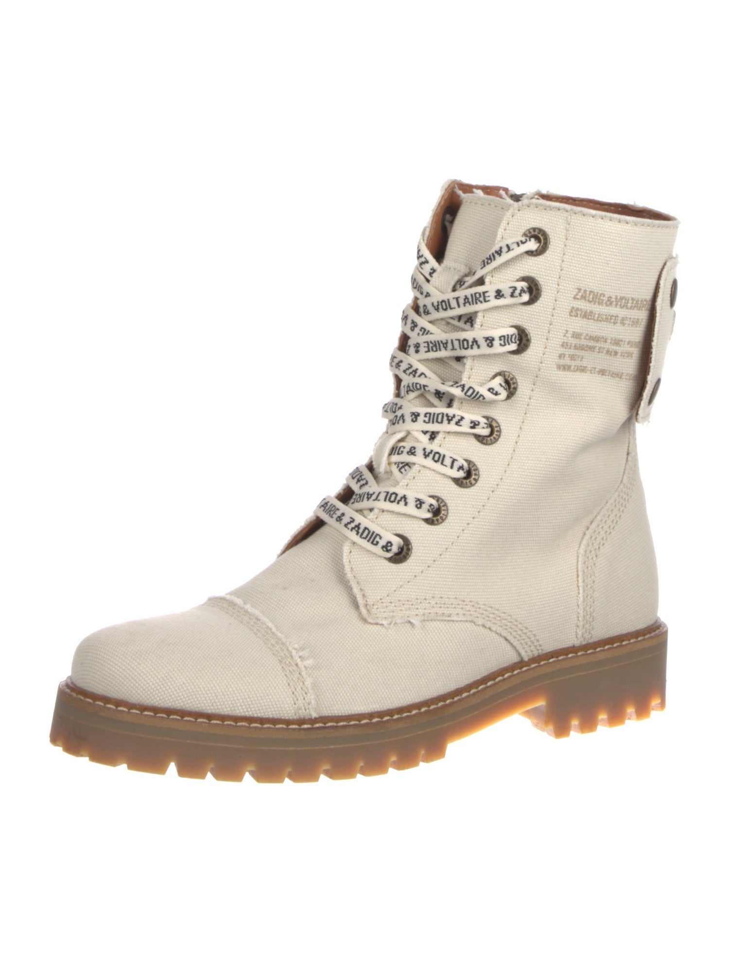 Zadig & Voltaire Canvas Colorblock Pattern Combat Boots