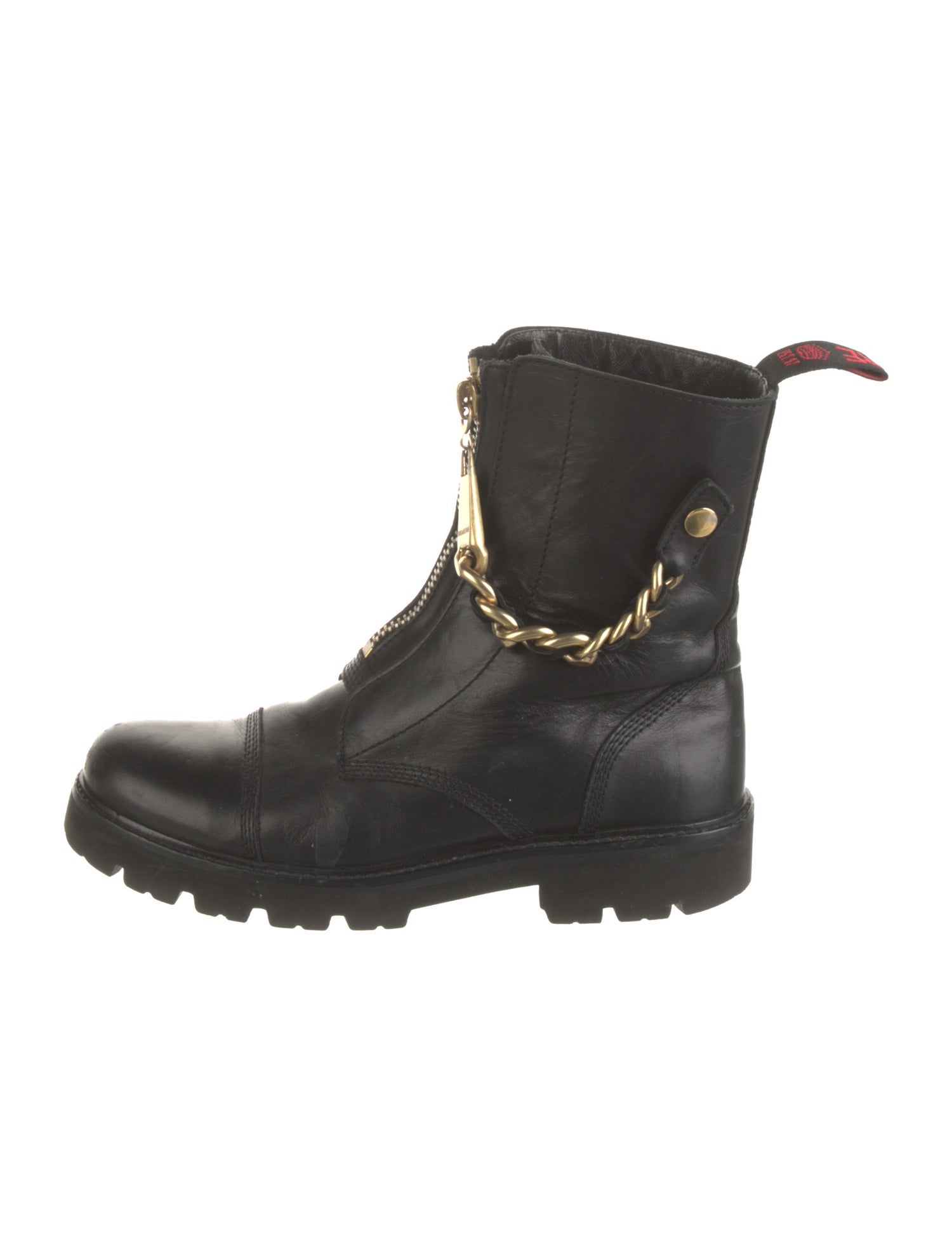 Zadig & Voltaire Leather Chain-Link Accents Combat Boots
