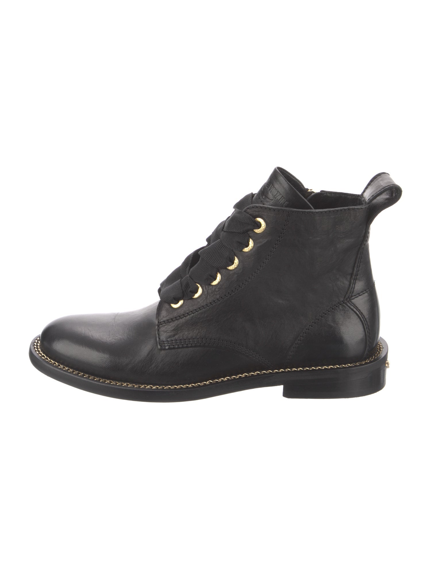Zadig & Voltaire Leather Chain-Link Accents Combat Boots