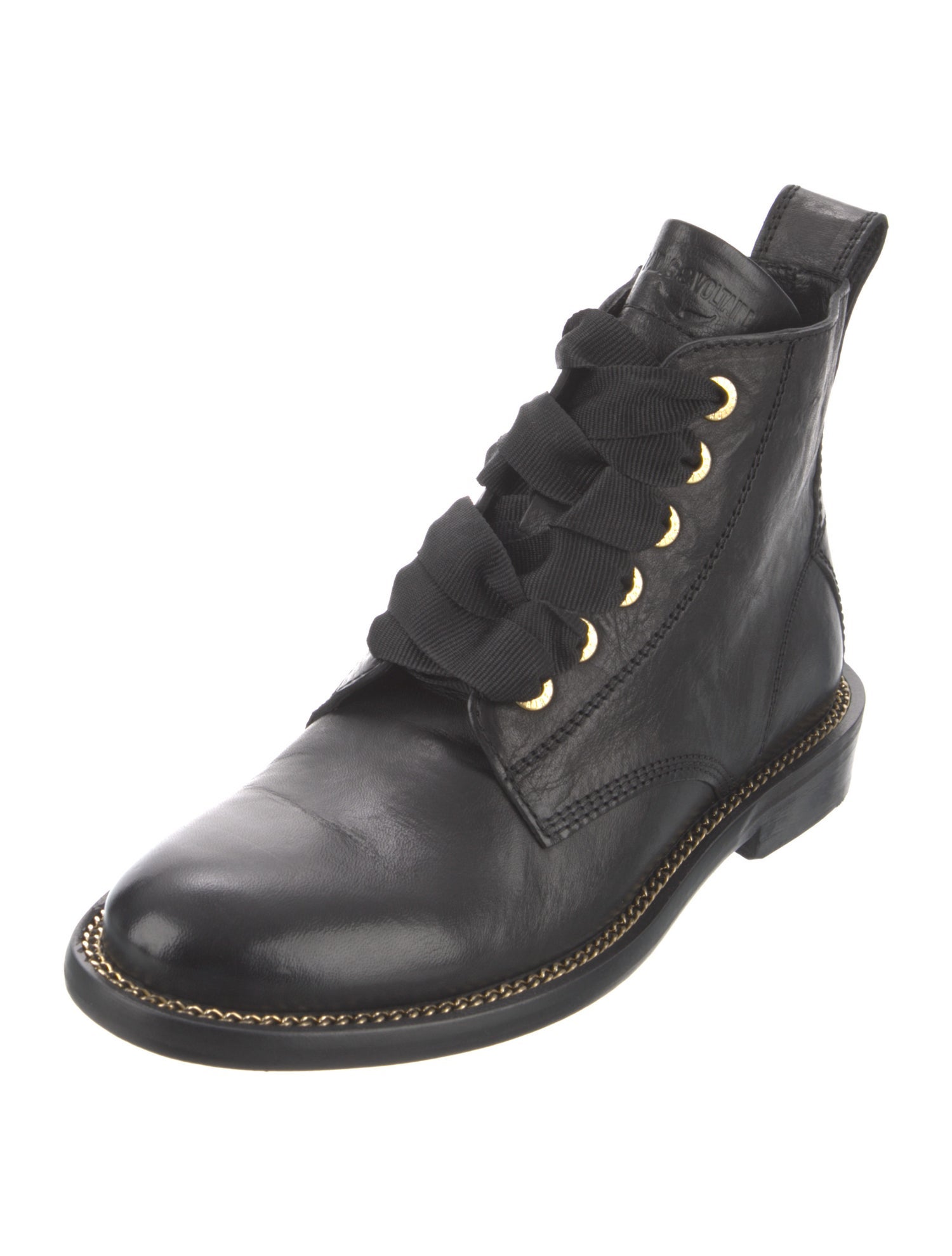 Zadig & Voltaire Leather Chain-Link Accents Combat Boots