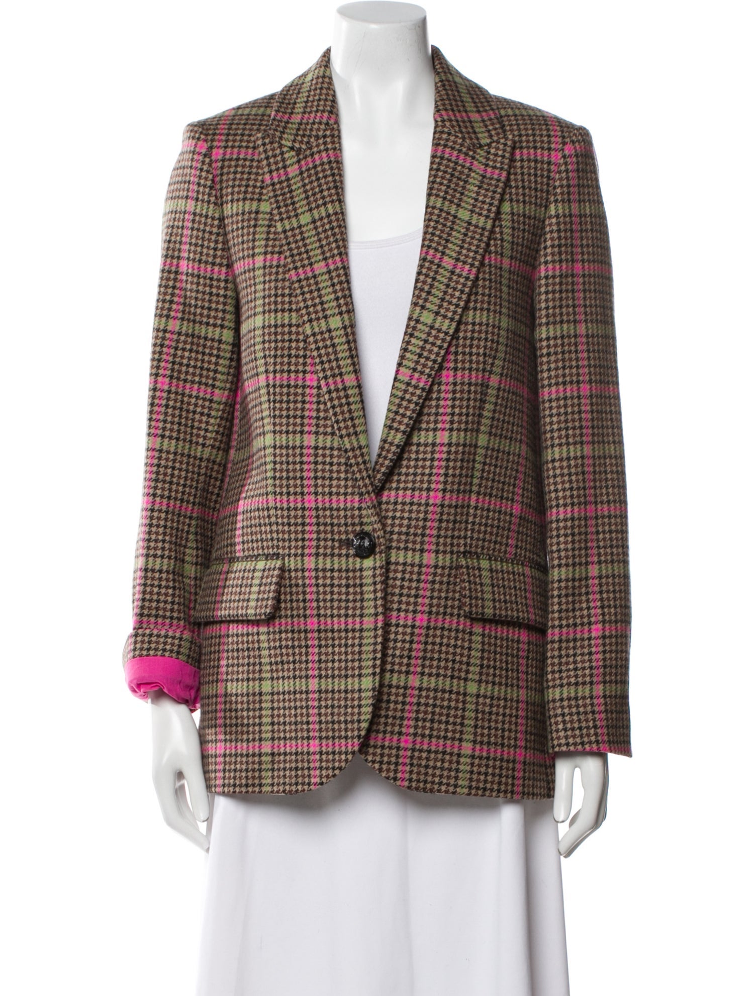 Zadig & Voltaire Virgin Wool Plaid Print Blazer